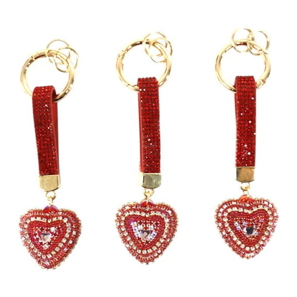 Double Sided Rhinestone Heart Keychain KC41101-14 (12PC)