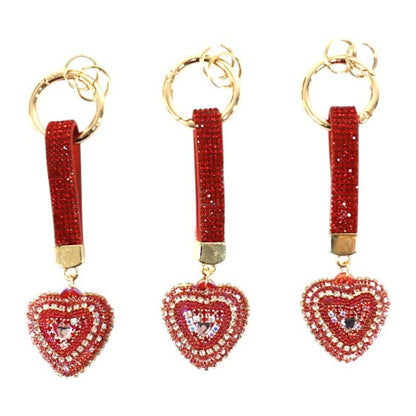 Double Sided Rhinestone Heart Keychain KC41101-14 (12PC)