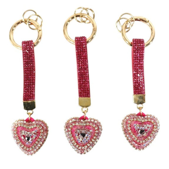 Double Sided Rhinestone Heart Keychain KC41101-14 (12PC)