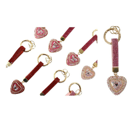 Double Sided Rhinestone Heart Keychain KC41101-14 (12PC)