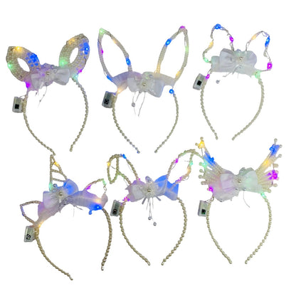 Led Animal Ear Light up Pearl Beads Headband JH5828-4 (12PC)