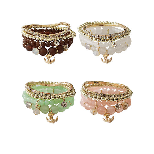 Anchor Charm Gold Bead Bracelet BR2221-18. (12PC)