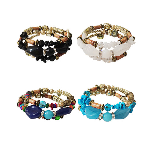 Color Stone N Gold Bead Bracelet BR2221-29. (12PC)