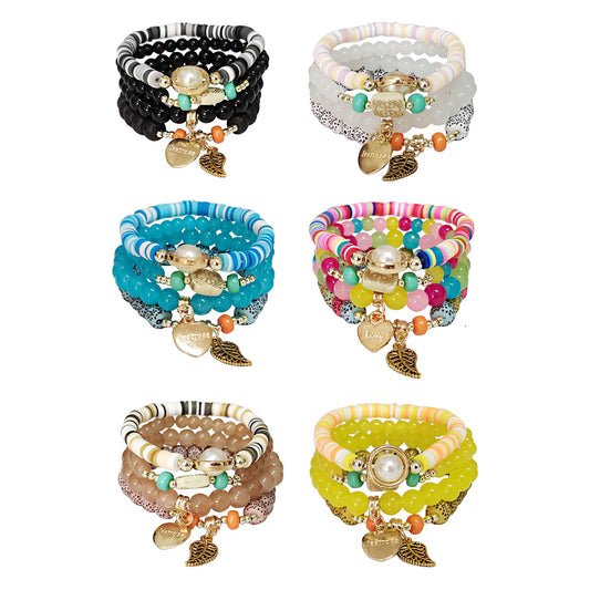 Heart N Leaf Charm Bead Bracelet BR2521-51. (12PC)