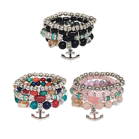 Silver Anchor Charm  Ball Bracelet Set BR2521-53. (12PC)