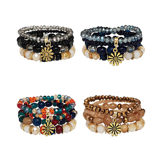 Flower Charm Glass Bead Bracelet BR2521-70.(12PC)