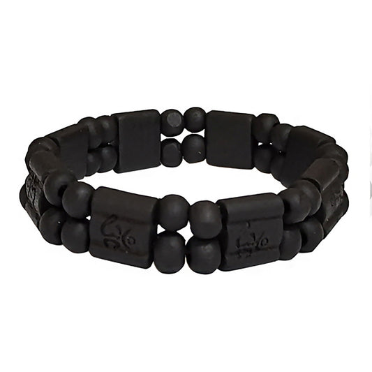 Black Wooden 2 Row Bracelet BR2908-13 (12PC)