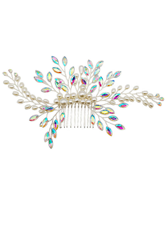 Pearl Crystal Leaf Decor Tiara Hair Comb CO1113-58 (1pc)