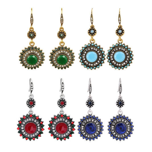 Color Stone Circle Drop Earring ER904-20 (12PCS)