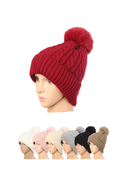 Pom Pom Knitted Beanie H20-11 (12PC)
