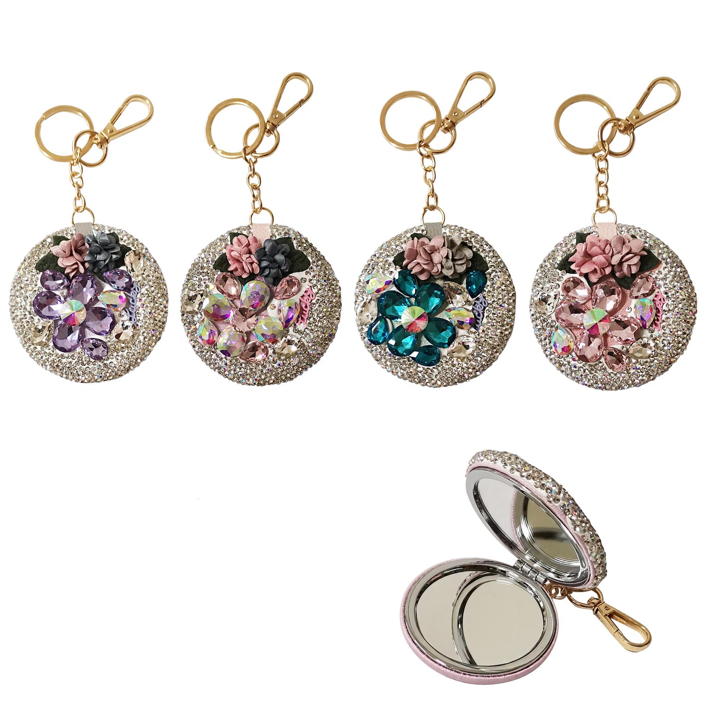 CRYSTAL FLOWER MIRROR KEY CHAIN 3222-47 (6PC)