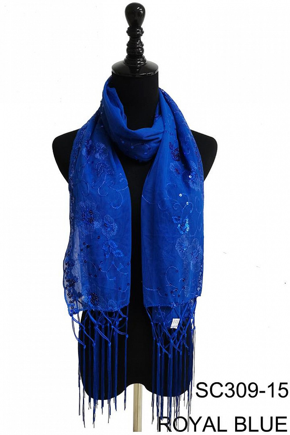 SEQUIN FLOWER FRINGED SCARF 309-B (12pc)