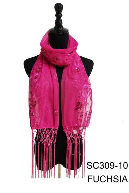 SEQUIN FLOWER FRINGED SCARF 309-B (12pc)