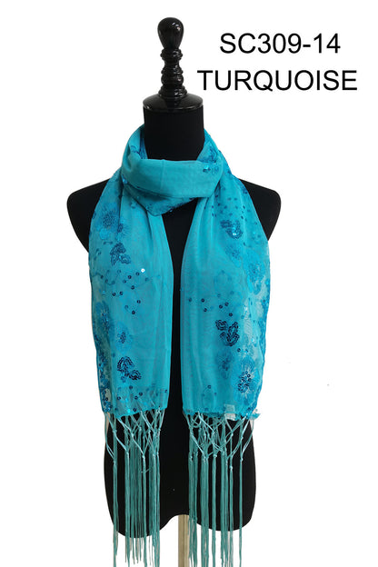 SEQUIN FLOWER FRINGED SCARF 309-B (12pc)