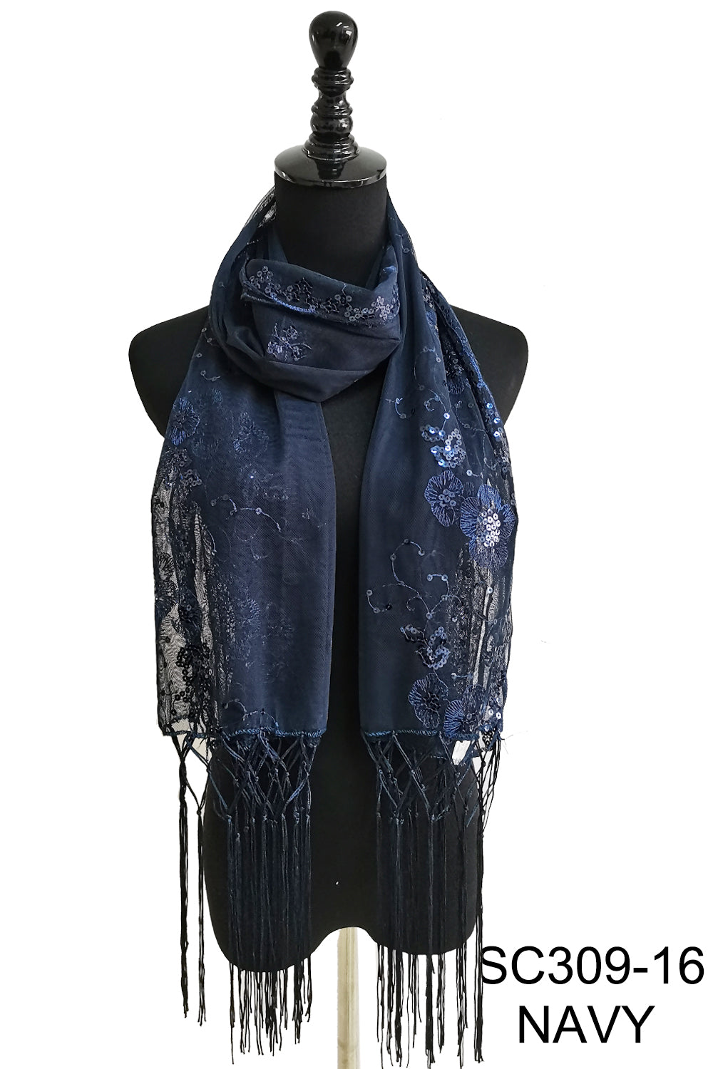 SEQUIN FLOWER FRINGED SCARF 309-B (12pc)