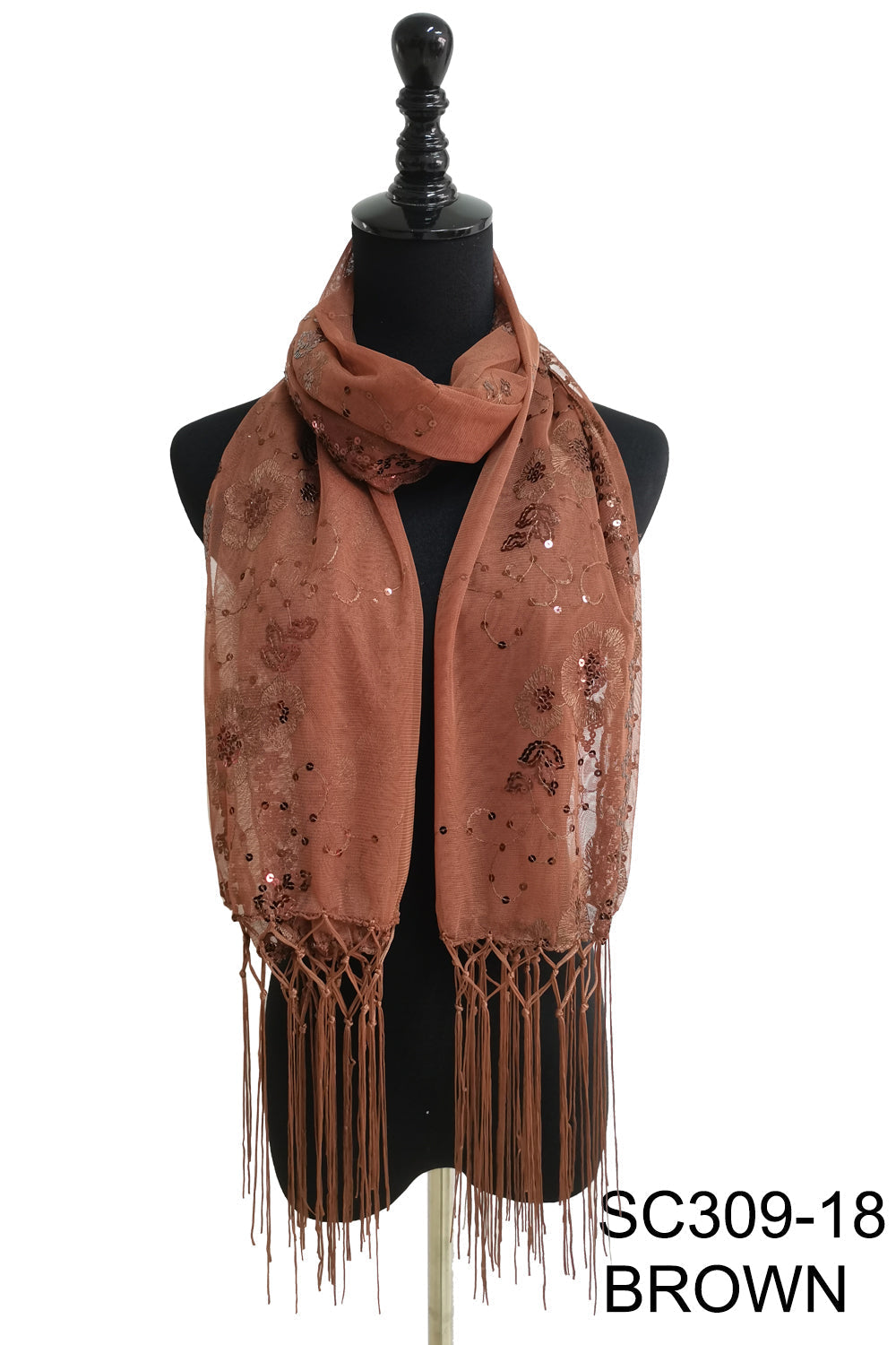 SEQUIN FLOWER FRINGED SCARF 309-B (12pc)