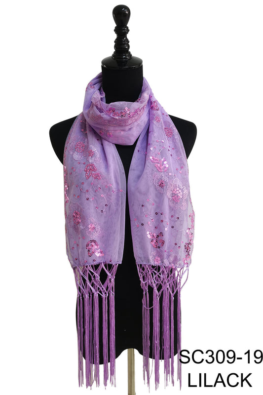 SEQUIN FLOWER FRINGED SCARF 309-B (12pc)