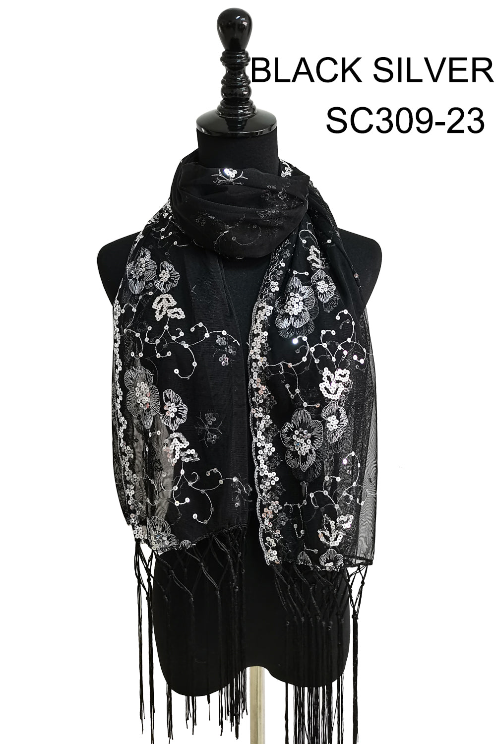 SEQUIN FLOWER FRINGED SCARF 309-B (12pc)