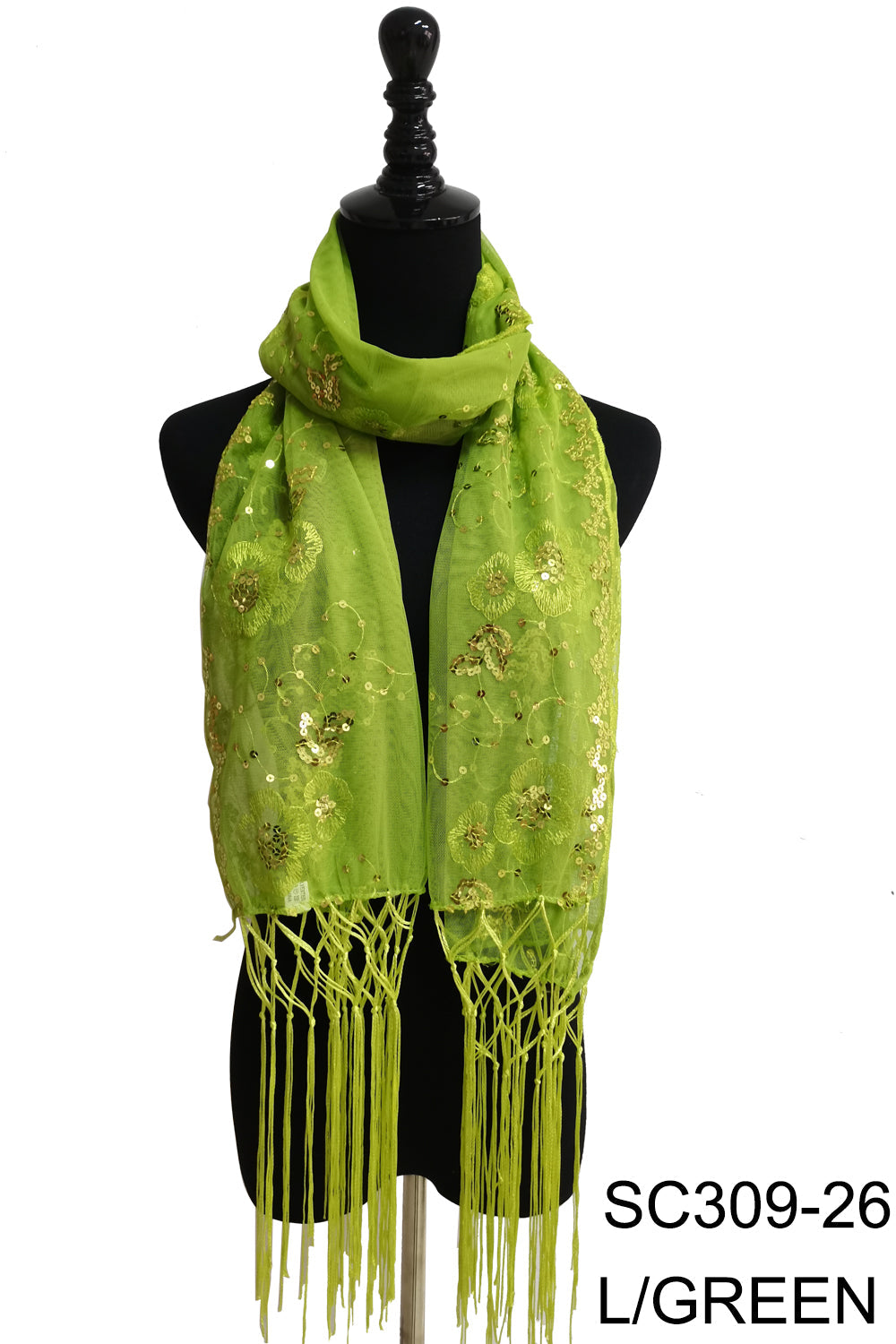 SEQUIN FLOWER FRINGED SCARF 309-B (12pc)