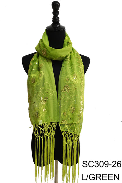 SEQUIN FLOWER FRINGED SCARF 309-B (12pc)
