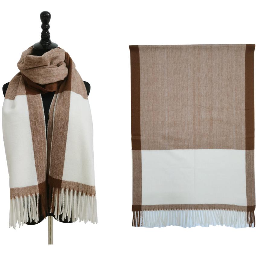 Two Tone Cashmere Feel Block Pattern Scarves SCF6560 (12PC)