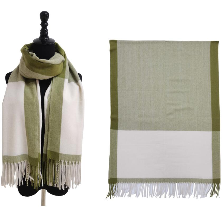 Two Tone Cashmere Feel Block Pattern Scarves SCF6560 (12PC)