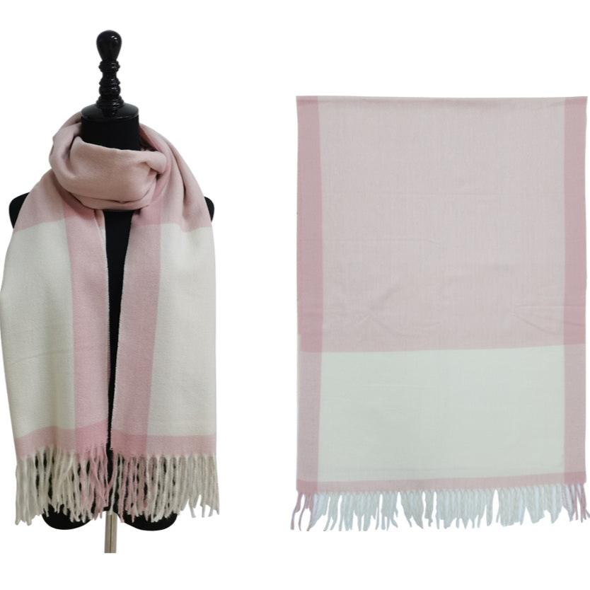 Two Tone Cashmere Feel Block Pattern Scarves SCF6560 (12PC)