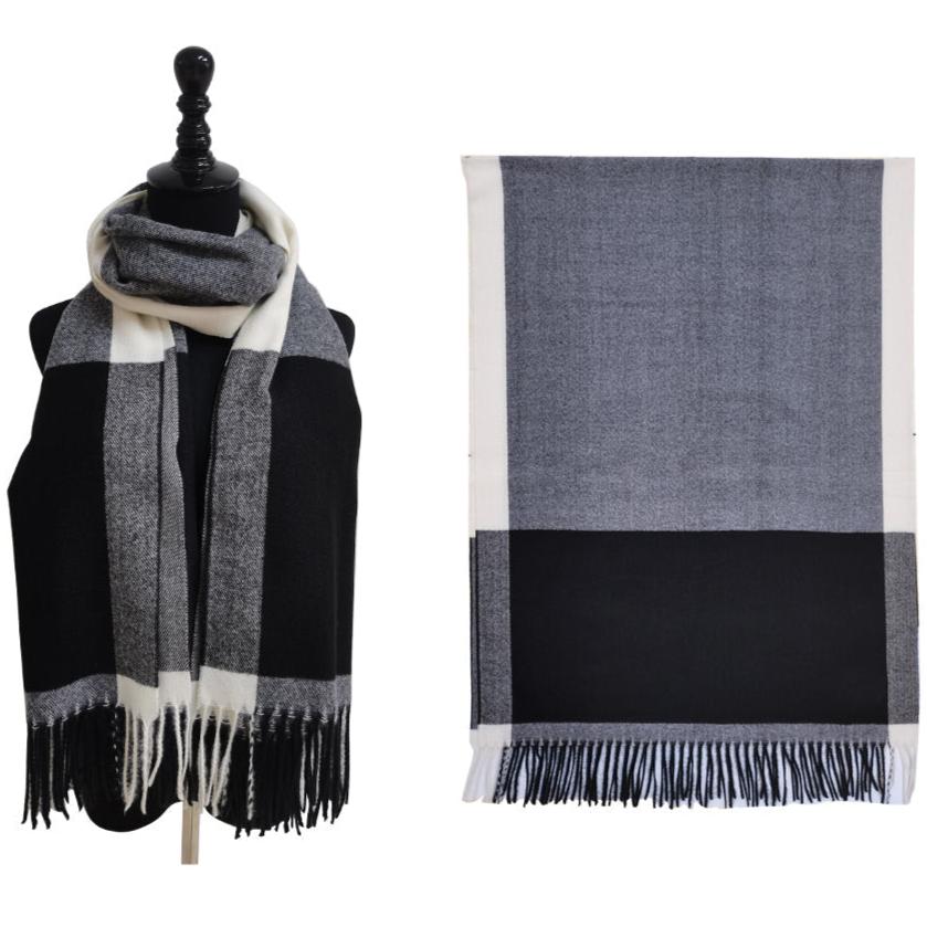 Two Tone Cashmere Feel Block Pattern Scarves SCF6560 (12PC)