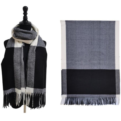Two Tone Cashmere Feel Block Pattern Scarves SCF6560 (12PC)