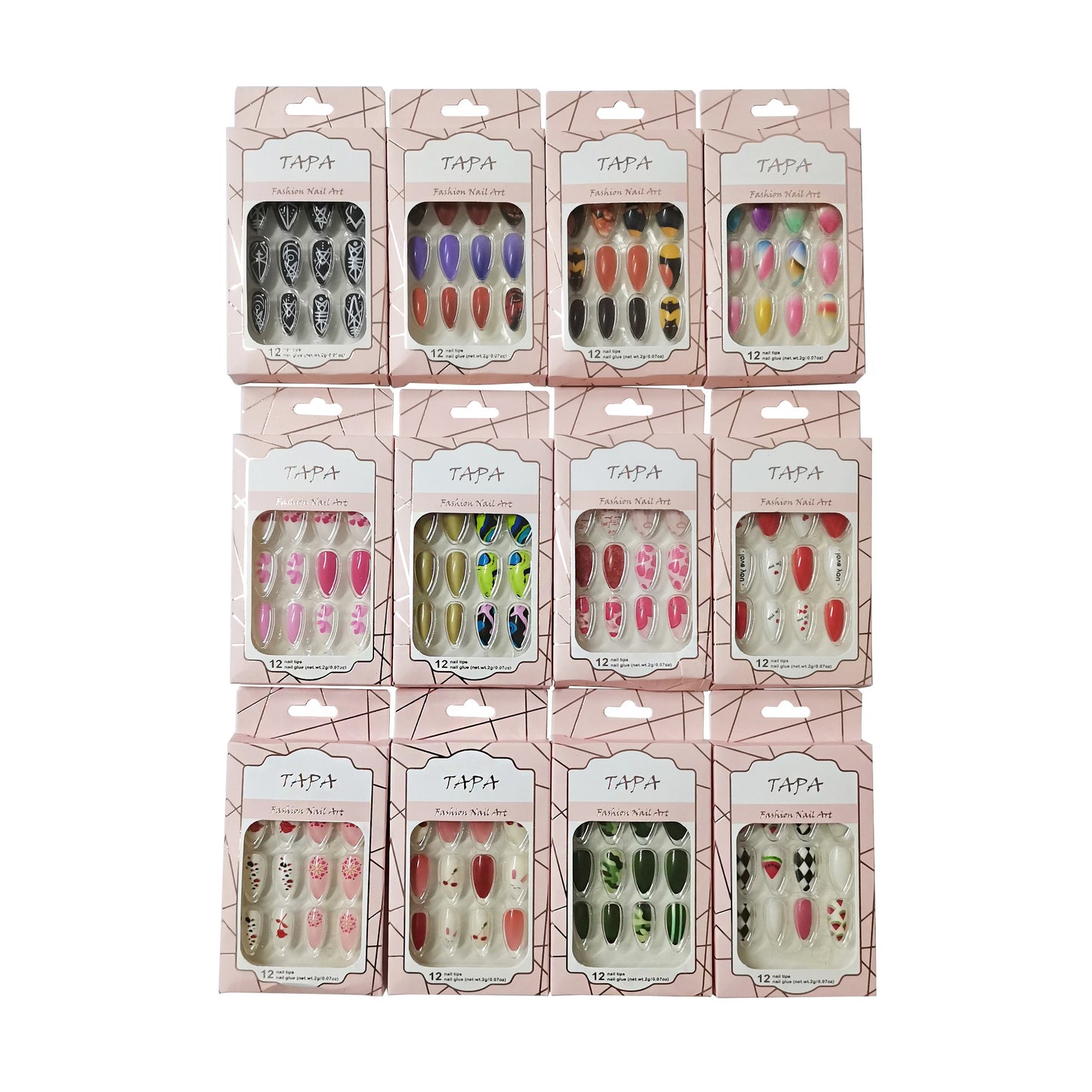 Multi Design Almond Fake Nail Set SS1112-40 (12PC)