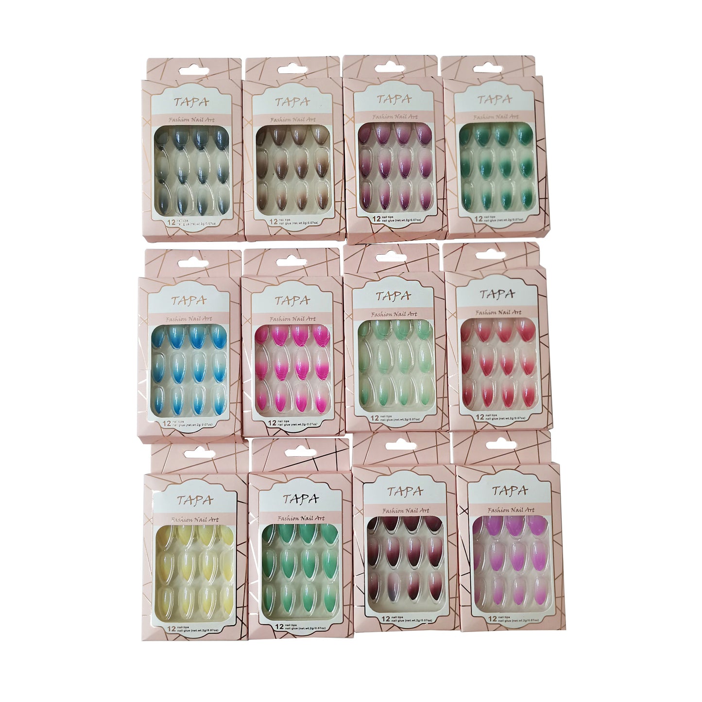 Multi Color Almond Fake Nail Set SS1112-80 (12PC)