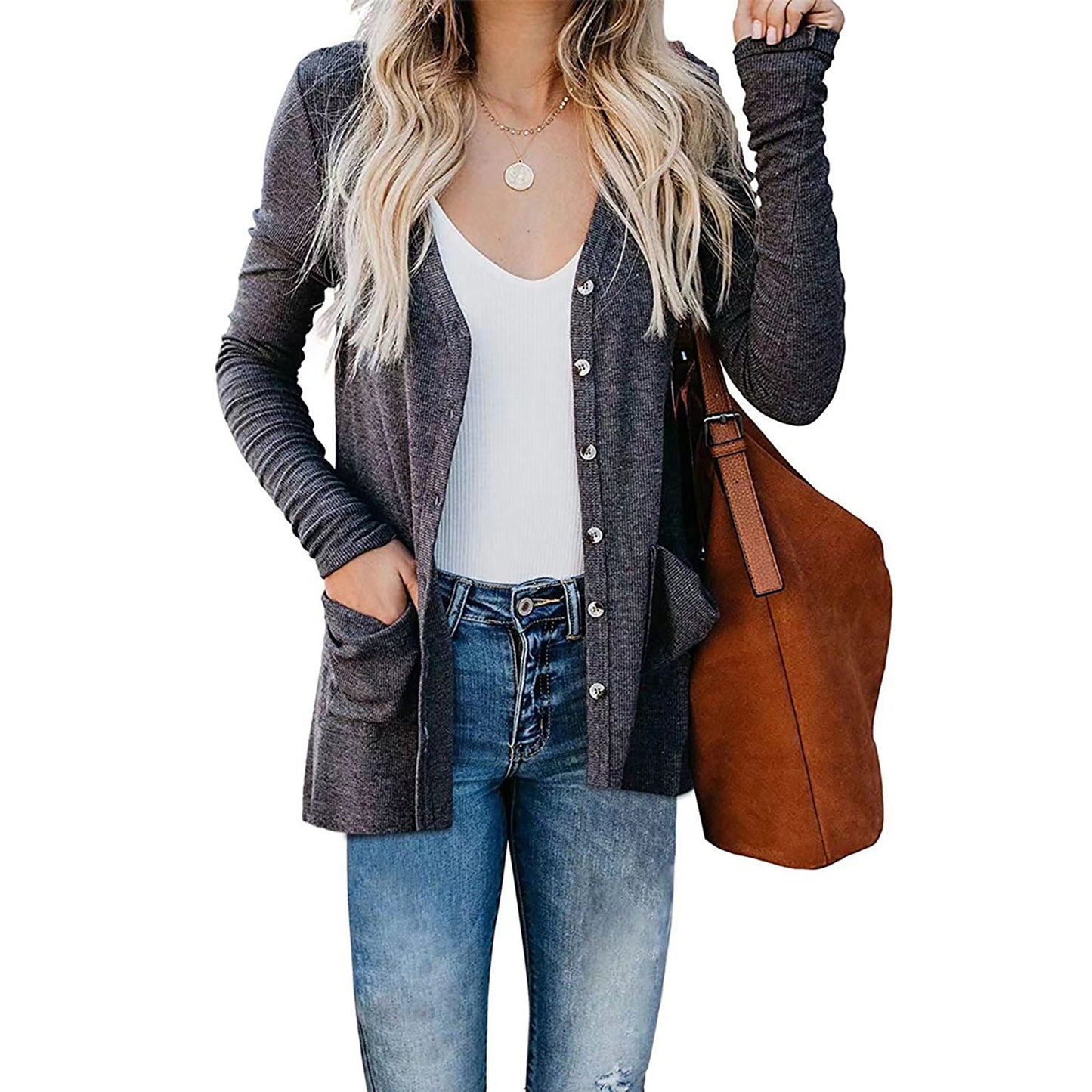Pocket Cardigan  SS21013-49 (8PC)