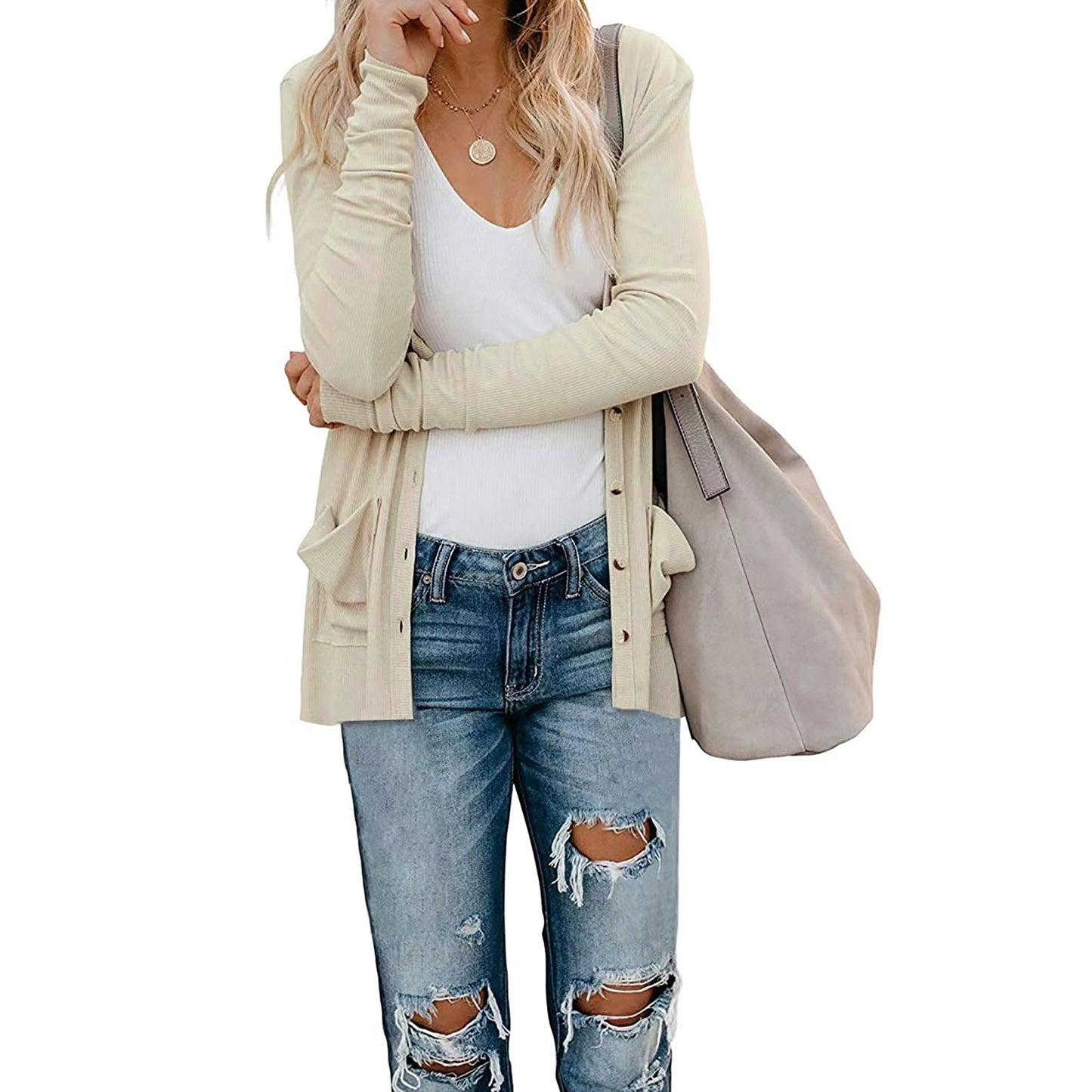 Pocket Cardigan  SS21013-49 (8PC)