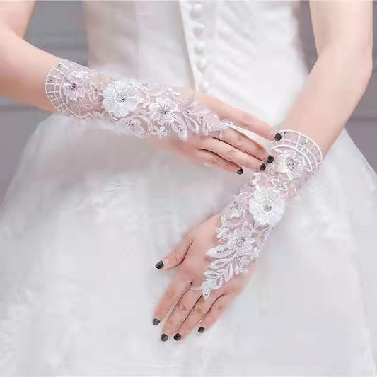Floral Emboridery Lace Long Gloves WG215 (3pc)