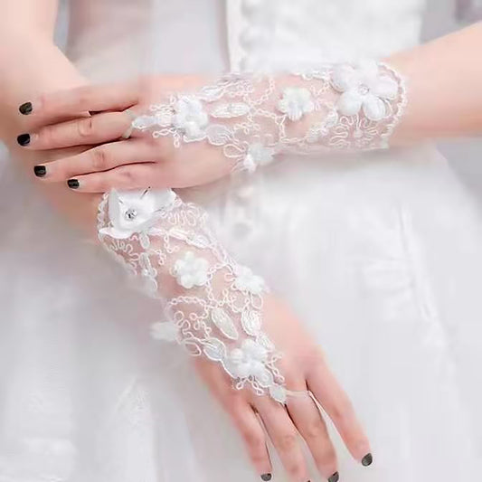 Floral Emboridery Lace Gloves WG216 (3pc)