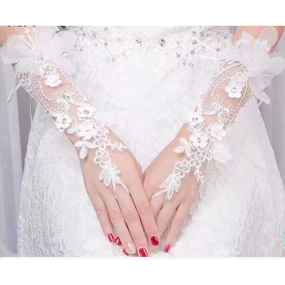Floral Emboridery Lace Long Gloves WG218 (3pc)