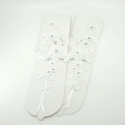 Floral Emboridery Lace Long Gloves WG222-C (3pc)