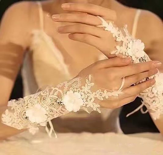 Floral Emboridery Lace Long Gloves WG227 (3pc)