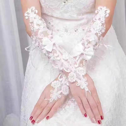 Floral Emboridery Lace Long Gloves WG228-C (3pc)